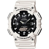 Reloj Casio Sistema Tough Solar Original Hombre Time Square Color De La Correa Blanco Color Del Fondo Negro