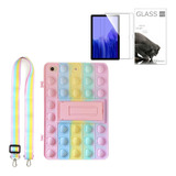 2 Vidrios + Funda Tablet Para Samsung A7 Pop It Correa