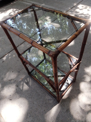 Mesa Repisa De Bambú Con Tres Estantes De Vidrio