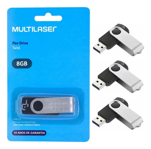 Kit 3pçs Pendrive Multilaser Twist Pd587 8gb Atacado C/ Nf