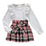 Roupa Infantil De Frio Menina Saia Xadrez  Blusa Manga Longa