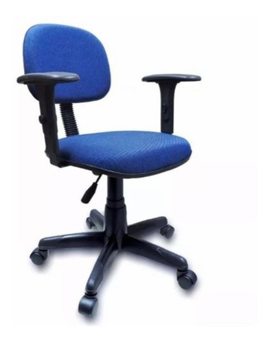 Cadeira Secretaria Com Braços Reguláveis Tecido Azul
