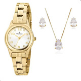 Relógio Champion Feminino Dourado Pequeno Social Adulto Cor Do Fundo Branco