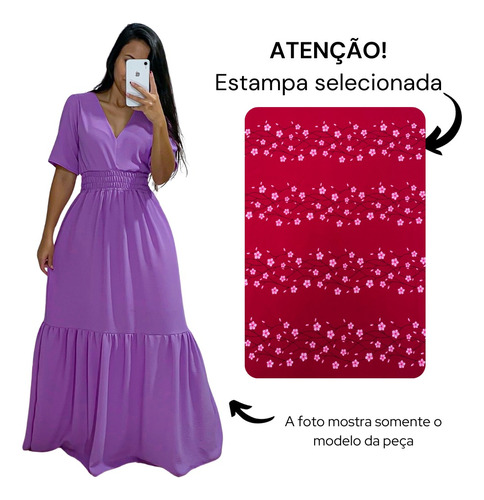 Vestido Longo Plus Size Babados 3 Marias Decote V E Lástex