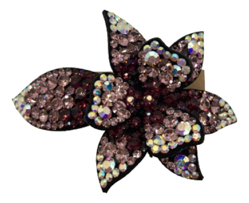 Broche Para Cabello Coreano Flor Cortada Diamante Morado_3pz