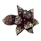 Broche Para Cabello Coreano Flor Cortada Diamante Morado_3pz