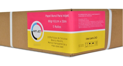 Rollo Papel Bond Plotter Art-jet 61cm X 50m 80gr Pack 4 Uni.