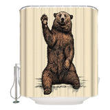 Funny Animal Bear Say Hello Cortina De Ducha De Tela Se...