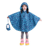 Poncho Impermeable Para Niñas Talla M Azul Diseño Floral