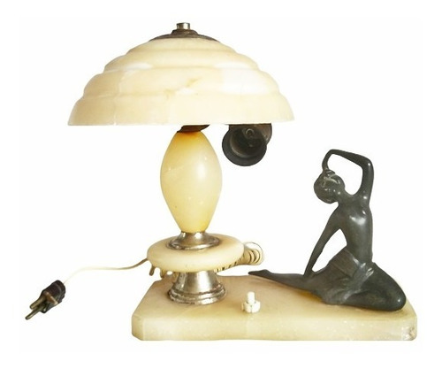 Lámpara De Mesa Velador Antiguo De Alabastro - No Envío