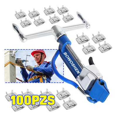 Flejadora Manual Para Fleje De Acero Inoxidable Con 100 Grapas BOWOSHEN Flejadora Manual Para Fleje Metálico, Kit Flejadora De Acero Inoxidable Herramienta para Construcción | Meses sin interés