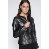 Chaqueta Efecto Cuero Tachas, Negro Liola