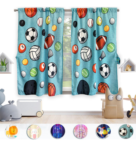 Cortinas Béla Infantil Niño Balones 1.30alto X 2m Ancho