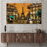 Cuadro Canvas Paris Ciudades Atardecer Oleo Bastidor 130x90