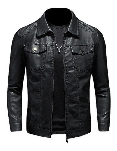 Chamarra Motociclista Piel Slim Fit Moda Hombre Tipo Biker