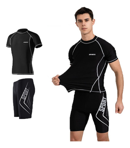 Traje Baño Deportivo Manga Corta Para Hombre