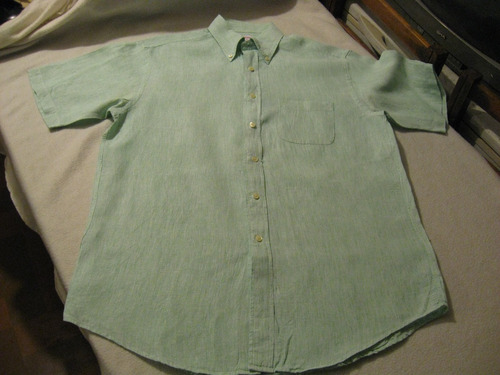 Camisa Fina 100% Lino Brooks Brothers Talla M-l Verde Listad
