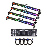 4 Ribalta Led Rgbw 18 Leds 12w Pixel + Mesa Dmx + Cabos 5m