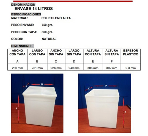 8 Botes Cuadrados C/tapa 14 Litros, P/congelador/alimentos