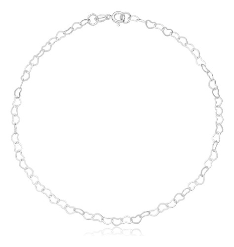 Pulseira De Prata 925 Elos De Coração Comprimento 18 Cm