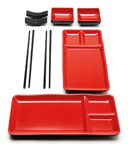 Set De Vajilla Melamina Rojo 8 Piezas