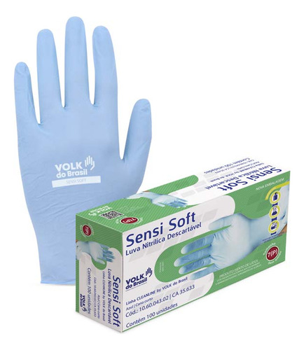 Kit 5 Luva Procedimento Descartável Nitrílica Volk Sensi Cor Azul-aço Tamanho G