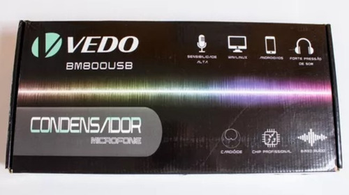 Microfone Vedo Bm800 Condensador Cardioide Preto Suporte