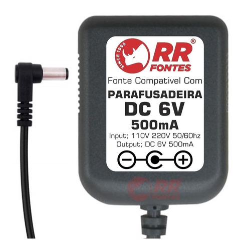 Fonte Carregador 6v 300ma Para Parafusadeira Com Bateria 6v