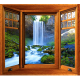 Vinilo Simulación De Ventana Madera Cascada Wall Sticker