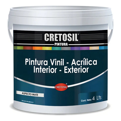 Cretosil Pintura Vinílica - Acrílica Para Interior Y Exterior. 100% Lavable. Blanco - 4 Lts. Aspecto Mate. Apto Para Paredes, Cemento, Yeso, Concreto, Ladrillo, Techos, Madera, Aplanados Y Más | Envío gratis
