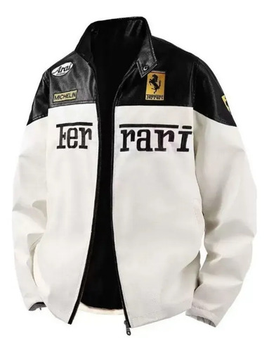 Chaqueta Ferrari F1 De Piel Bordada, Ligera, Manga Larga