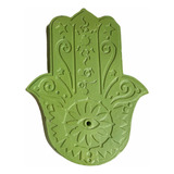 Porta Sahumerios Artesanal Mano De Fátima - Hamsa Verde #s