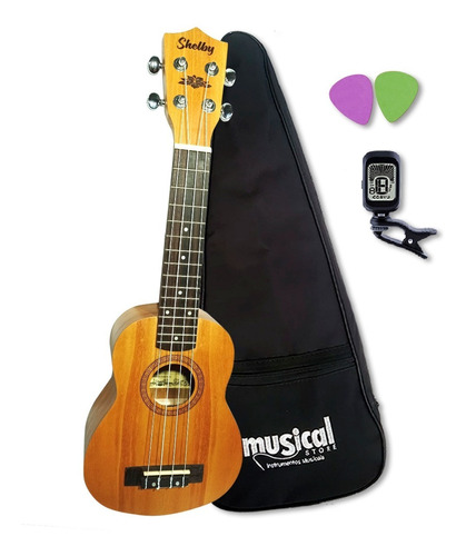 Kit Completo Ukulele Shelby Mogno Su21m Soprano Oferta!