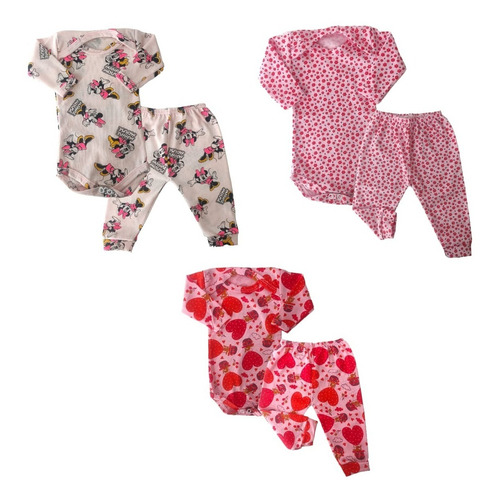 3 Body + 3 Calça Pijama Roupa De Bebê Atacado - Kit 6 Peças