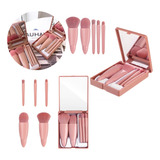 Set 5 Mini Brochas Maquillaje Con Estuche Y Espejo Portatil