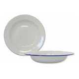 Plato Enlozado Vintage Antiguo Blanco Borde Azul