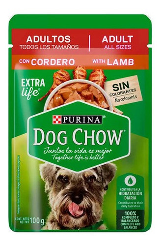 Alimento Húmedo Dog Chow Adulto Sobre Sabor Cordero 100 Grs