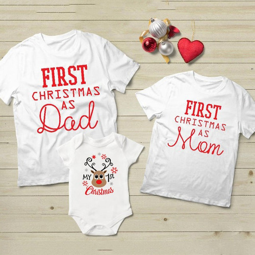 Primera Navidad Papá Y Mamá Camiseta Bebé Algodón Mameluco M