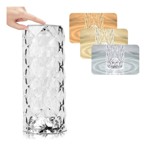 Luminaria Led Usb Cristal Abajur Touch Recarregavel 3 Cores Cor Da Estrutura Incolor