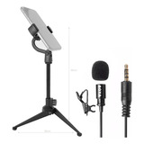 Kit Microfone Lapela Para Celular Bym1 + Mini Tripé De Mesa