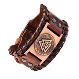 Bracelete Pulseira Homem Viking Runas Couro Marrom Nórdico