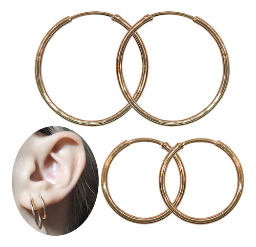 Pack 4 Argollas Cubanas 15mm 20mm Plata 925 Rose Gold