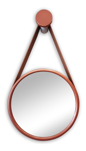 Espelho Redondo Decorativo Adnet Com Alça Marrom Tabaco 37cm