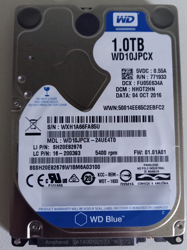 Hd Wd Blue 1000gb Wd10jpcx-24ue4t0 Wxh1a66fa85u Sata 2.5