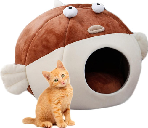 Cama Fish Igloo S Voluminoso Extra Suave Antiestrés Gatos