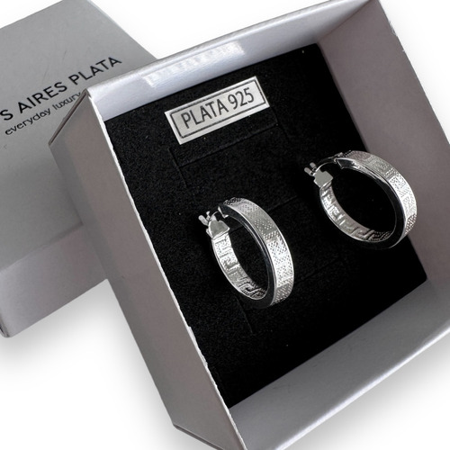 Aros Argollas Plata 925 Importada Veteados Diseño Mujer 20mm