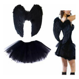 Set Alas Grandes De Pluma + Tutu Disfraz Mujer Adulto