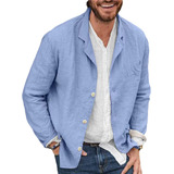 Blazer Casual Holgado De Algodón Y Lino Para Hombre