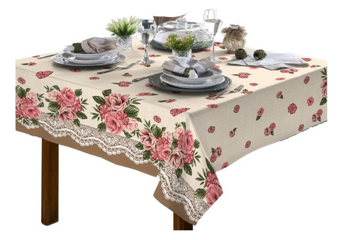 Toalha De Mesa 4 Lugares Quadrada Rústica Luxo 1,40x1,40m Cor Floral Isabela