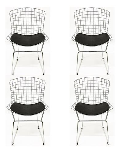 Kit 4 Cadeiras Bertoia Cromadas Assento Preto Poltronas Do Sul